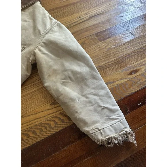 Vintage Carhartt Detroit Blanket Lined Chore Coat Tan Mens Size XL Thrashed